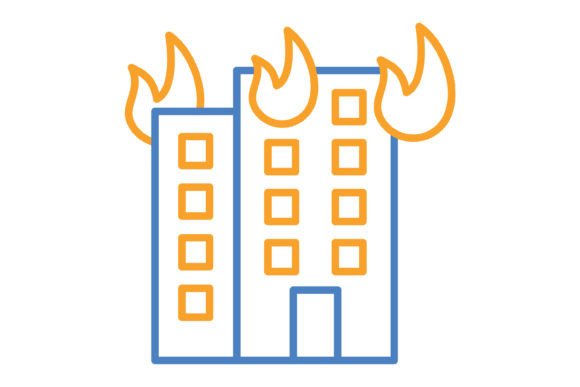 Building Fire Blue & Orange Line Icon: A Versatile Asset for Digital and Print Design