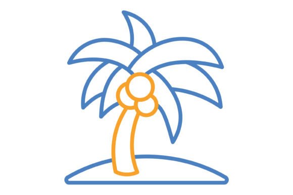 Coconut Tree Blue & Orange Line Icon: A Fresh Design Asset