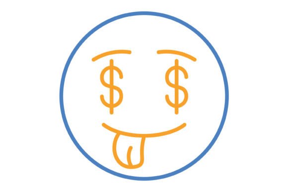 Greed Emoji Blue & Orange Line Icon: A Versatile Design Asset