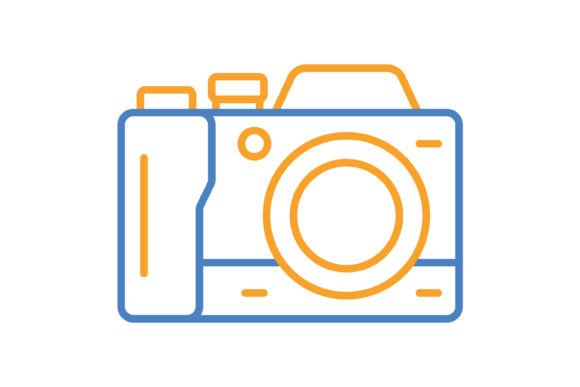 Photo Camera Blue & Orange Line Icon: A Creative Asset