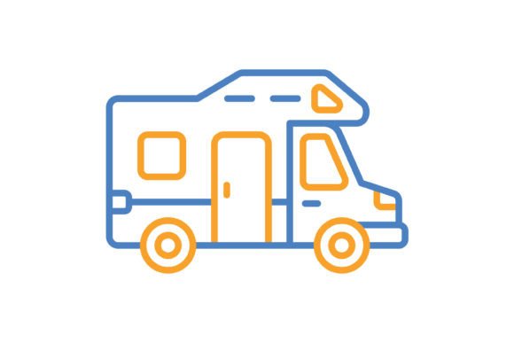 The Camper Van Icon: Blue & Orange Line Art for Modern Projects
